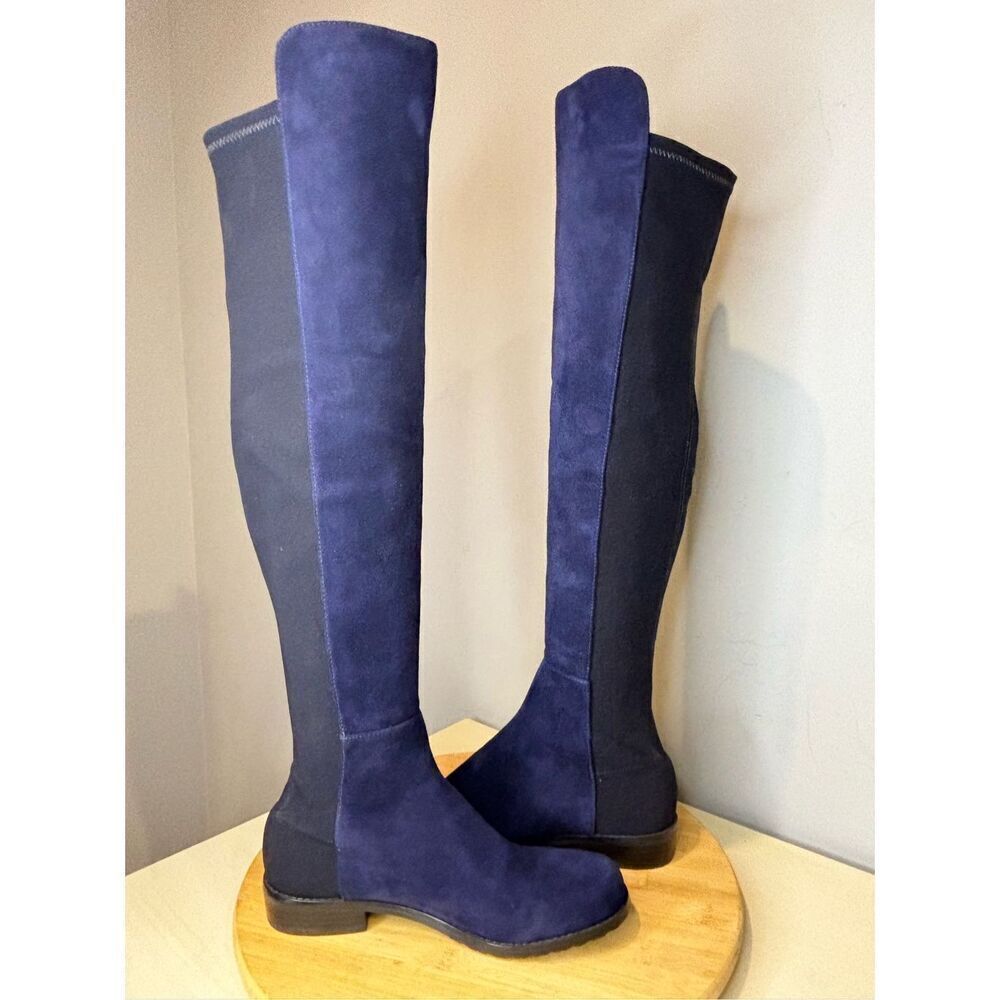 Stuart Weitzman Women's S251823 Suede Over The‎ Knee 5050 Boots Blue Sz 4.5M